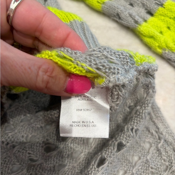 Vintage Allen B Neon Stripe Open Knit Sweater – Y2K Era – Made in USA – Size L - Picture 4 of 5